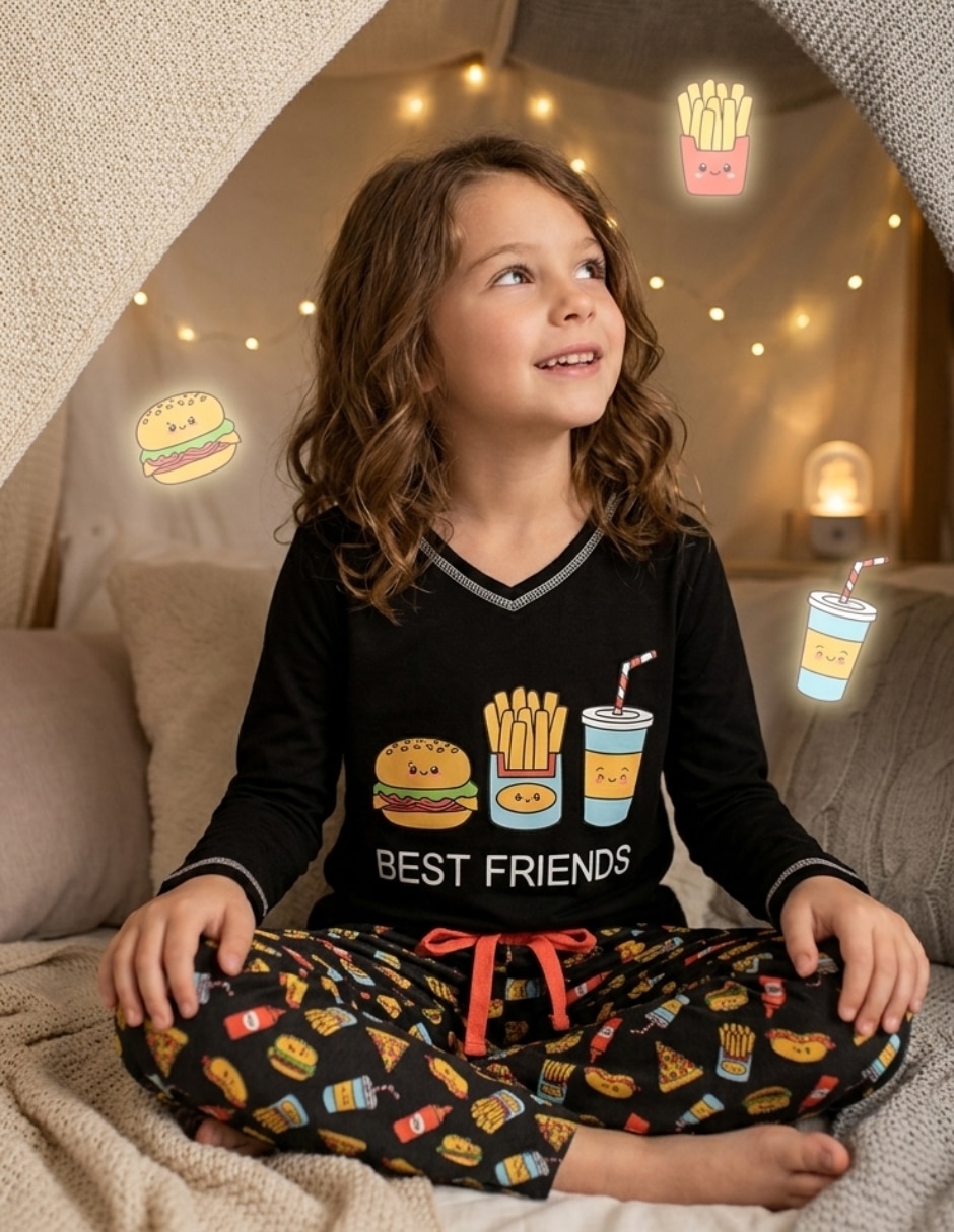Conjunto pijama whispers fast food para niña