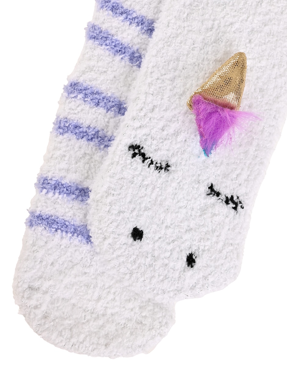 Set calceta antiderrapante Unicornio de poliéster para niña 2 pares